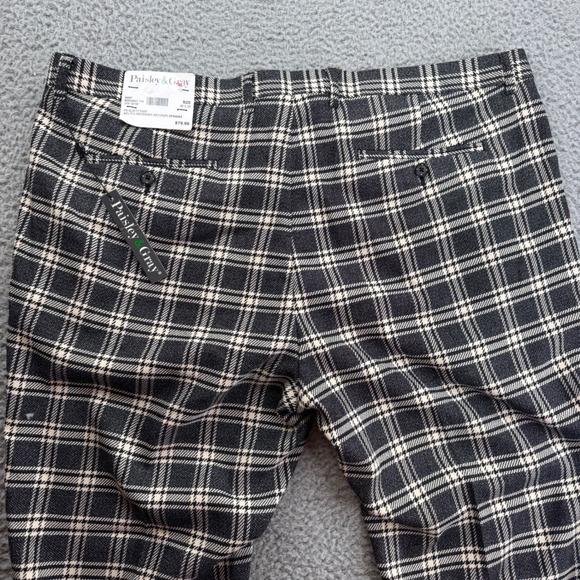 Paisley Gray Mens Plaid Slim Fit Dress Pants Trousers Size 40x32 Black Cream - Picture 5 of 8